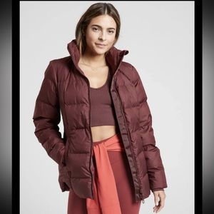 Athleta Downtown  down Jacket, XS, Decadent Chocolate (maroon) Retail $199